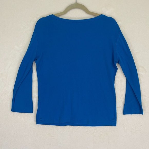 Margaritaville Jimmy Buffet Women's Henley 3/4 Sleeve T Shirt Button Top Blue - Picture 2 of 7